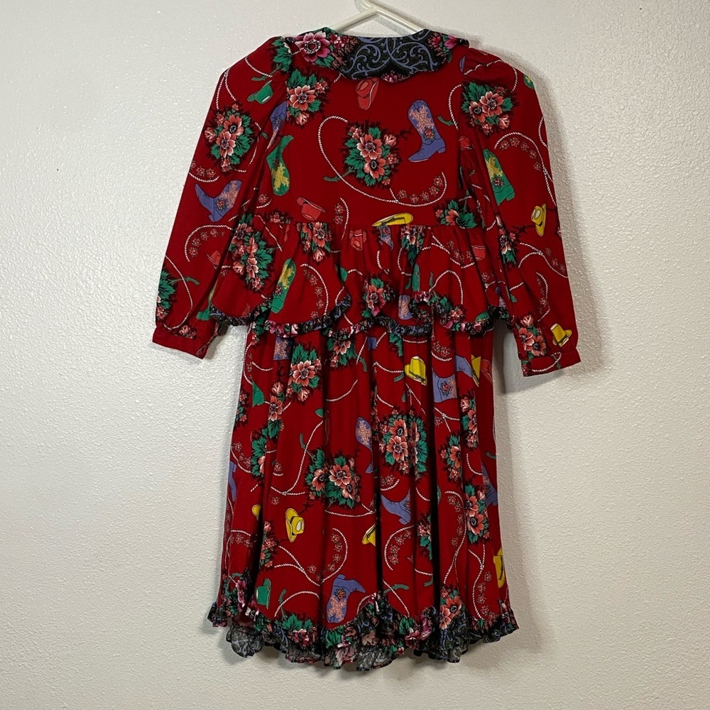 Vintage Vibrant Red Floral Kids Dress - Picture 8 of 16